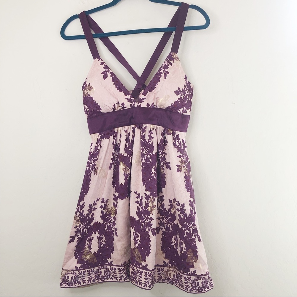 Tracy Reese Purple Silk Floral Criss Cross Back Dress size 6